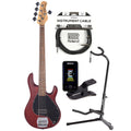 Sterling by Music Man S.U.B. Series StingRay5 5-String Walnut Satin w/Guitar Stand, Tuner and 10' Cable Bundle -
