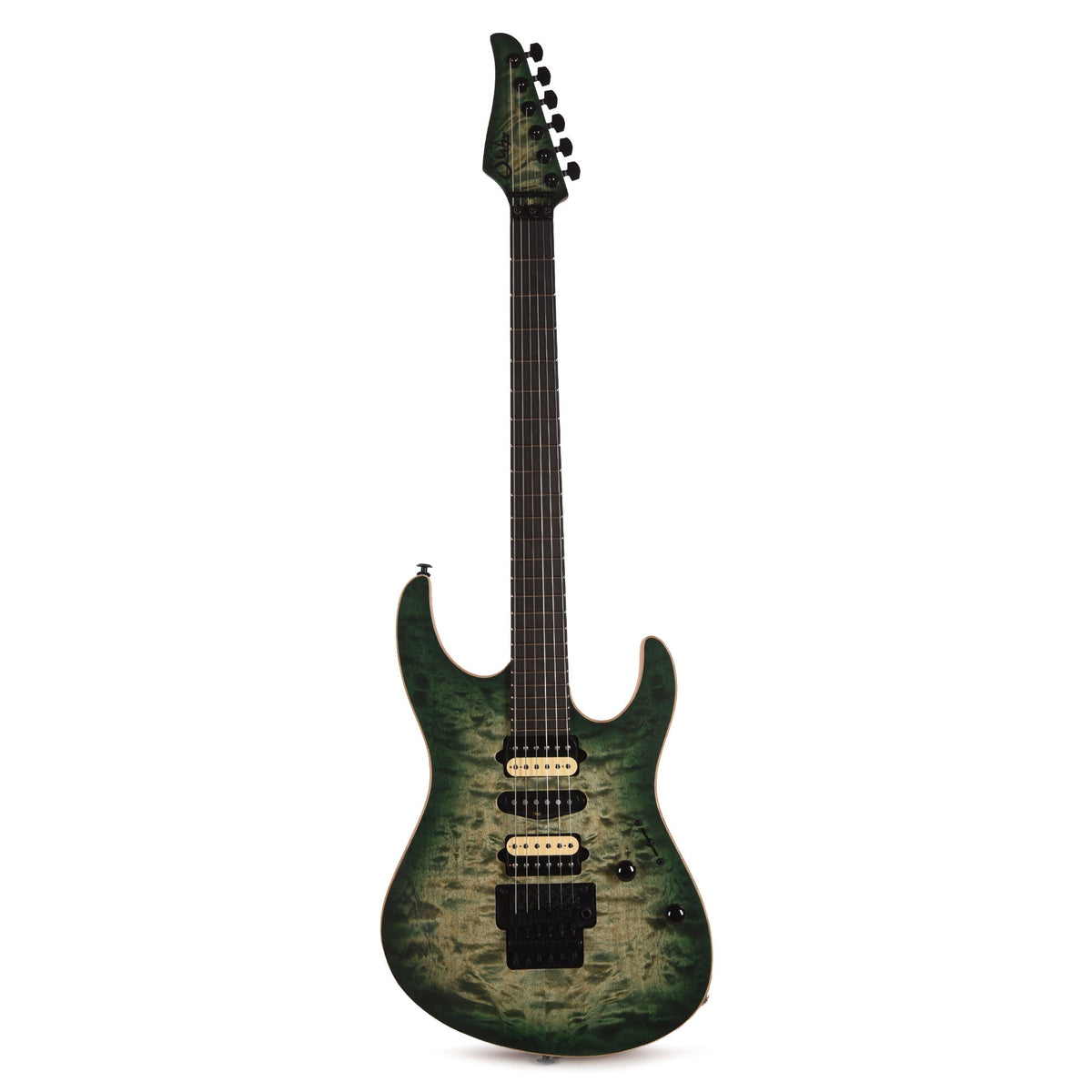 Suhr Custom Modern Faded Trans Green Burst w/CME-Selected Quilt Maple Top - View 4 | MusicMarket