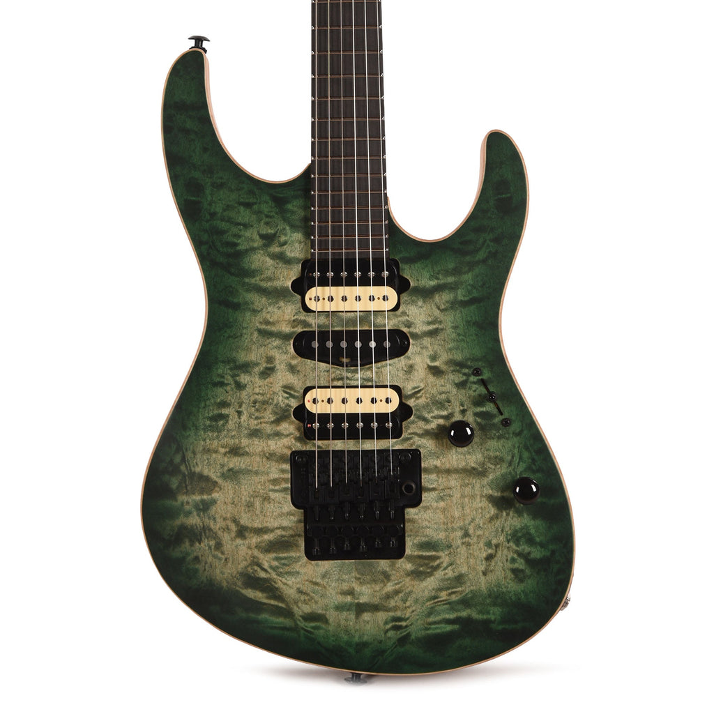 Suhr Custom Modern Faded Trans Green Burst w/CME-Selected Quilt Maple Top - View 2 | MusicMarket