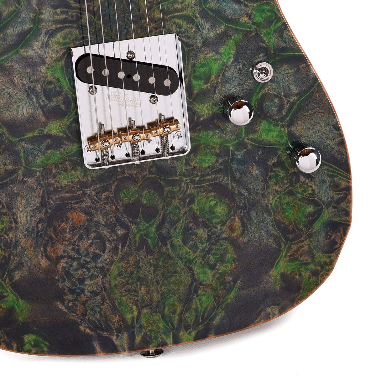 Suhr Custom Modern T Trans Algae w/CME-Selected Burl Maple Top - View 12 | MusicMarket