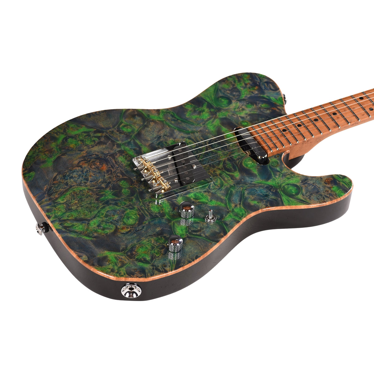 Suhr Custom Modern T Trans Algae w/CME-Selected Burl Maple Top - View 10 | MusicMarket