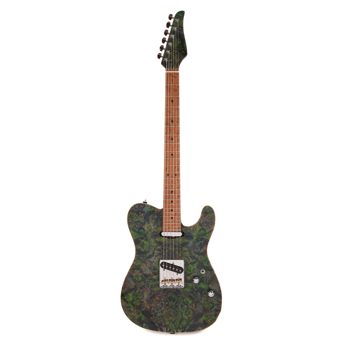 Suhr Custom Modern T Trans Algae w/CME-Selected Burl Maple Top - View 5 | MusicMarket