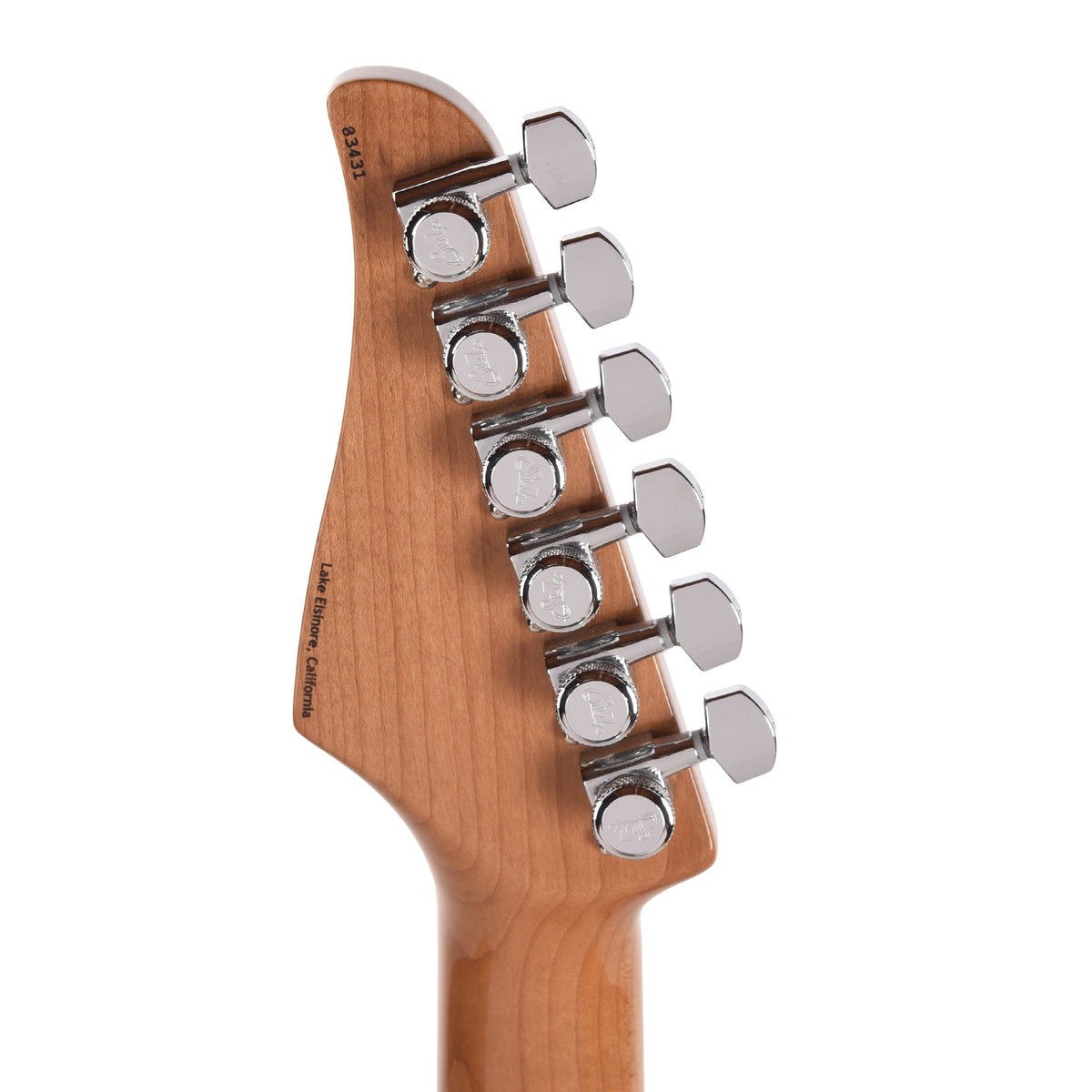 Suhr Custom Modern Trans Blue Denim w/CME-Selected Waterfall Burl Maple 1-Piece Top - View 8 | MusicMarket