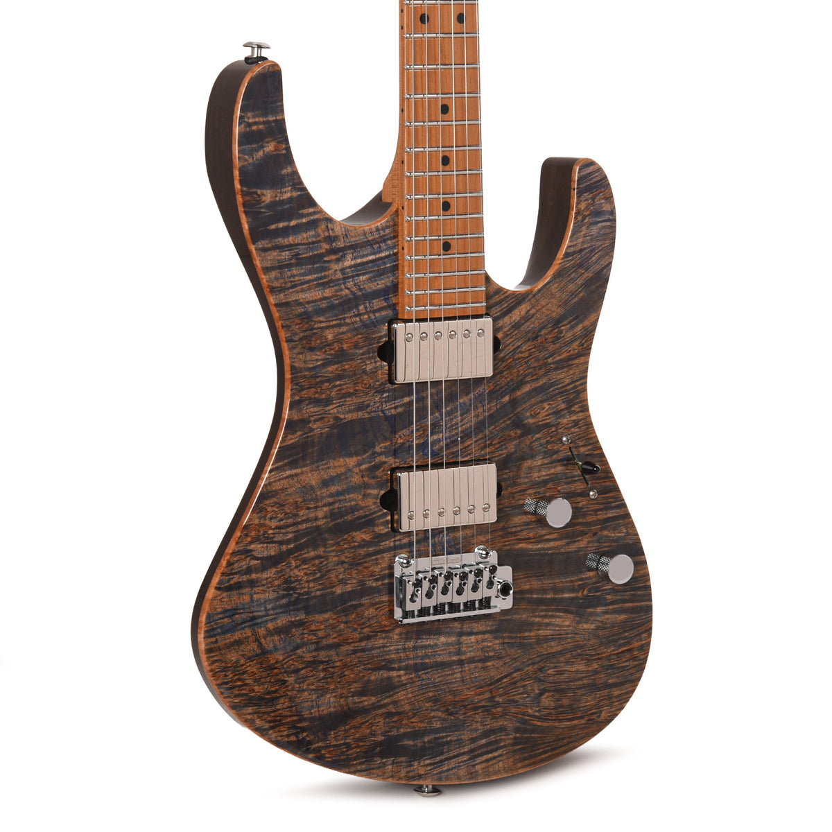 Suhr Custom Modern Trans Blue Denim w/CME-Selected Waterfall Burl Maple 1-Piece Top - MusicMarket