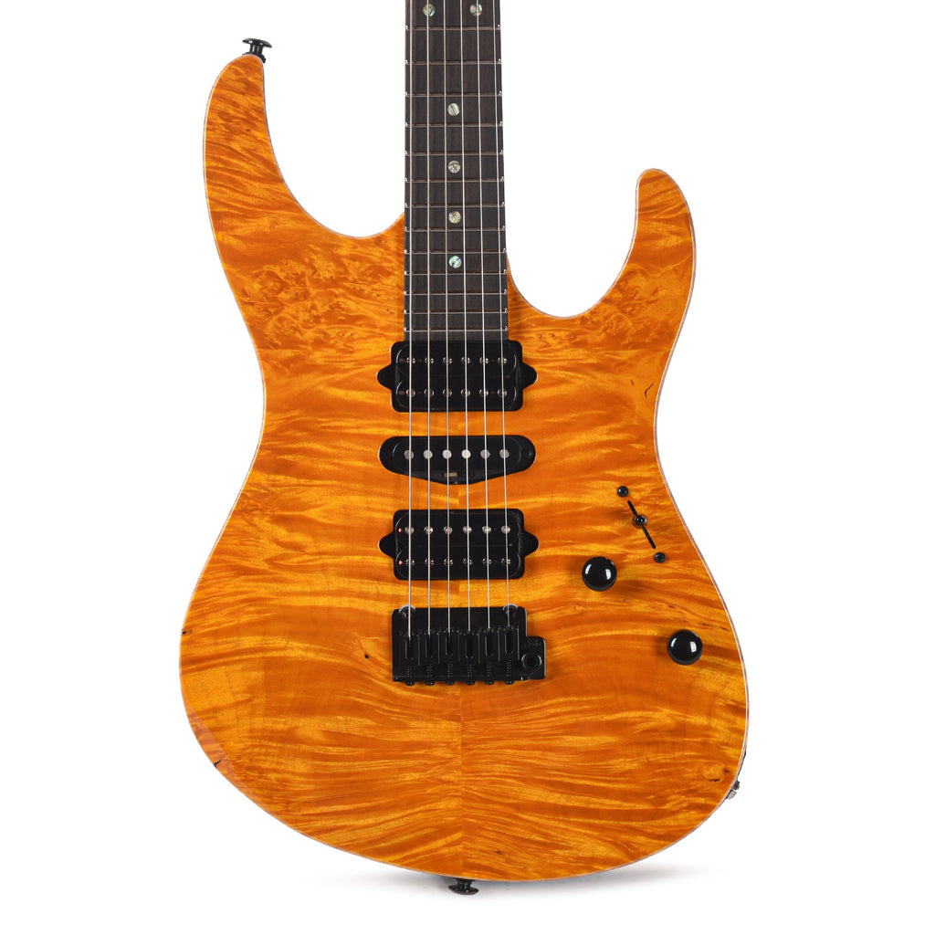 Suhr Custom Modern Trans Caramel w/ CME-Selected Waterfall Burl Maple Top - View 2 | MusicMarket