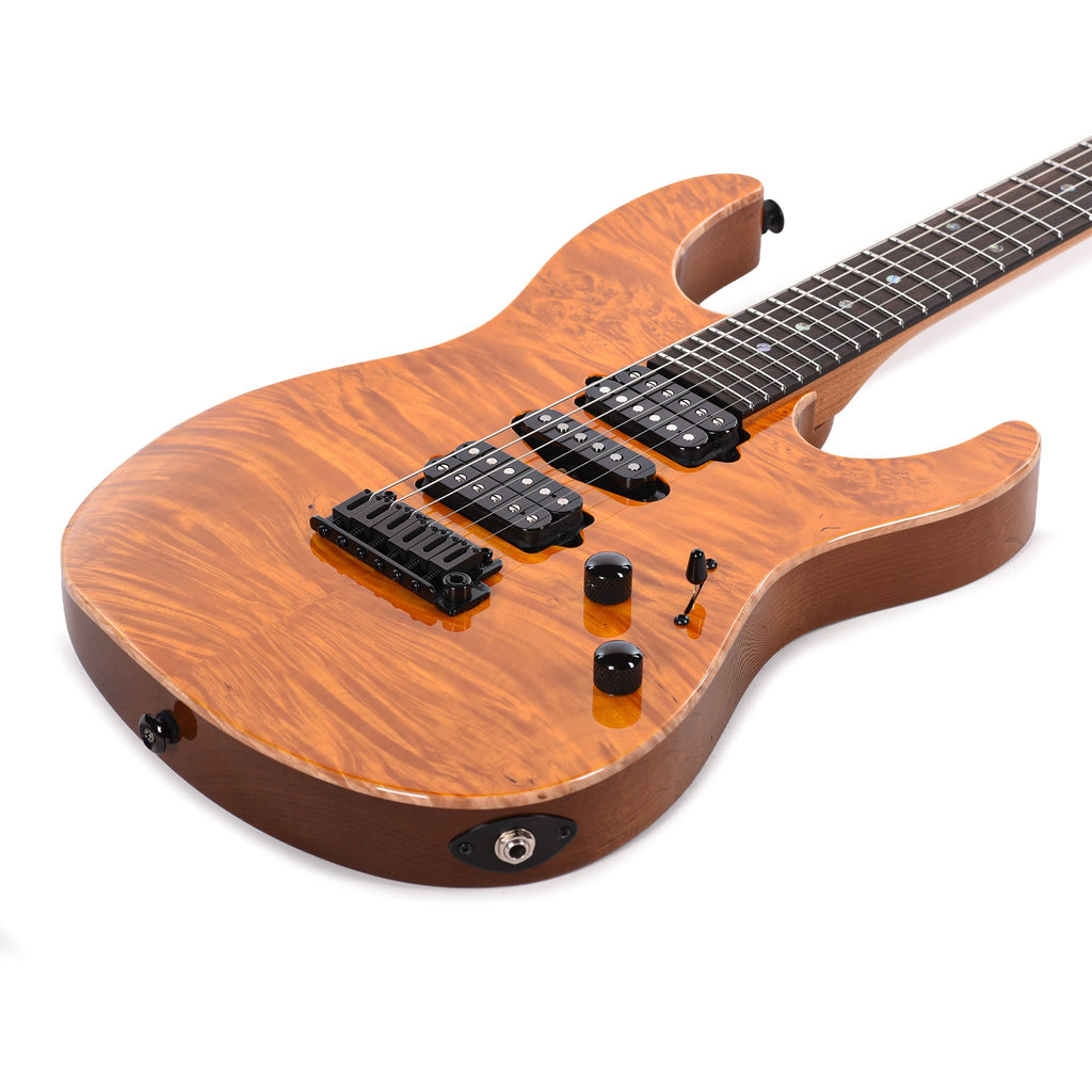 Suhr Custom Modern Trans Caramel w/ CME-Selected Waterfall Burl Maple Top - View 15 | MusicMarket