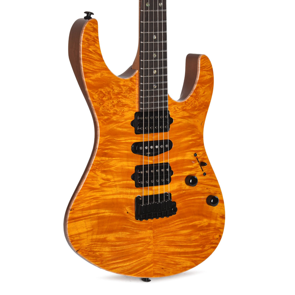 Suhr Custom Modern Trans Caramel w/ CME-Selected Waterfall Burl Maple Top - MusicMarket