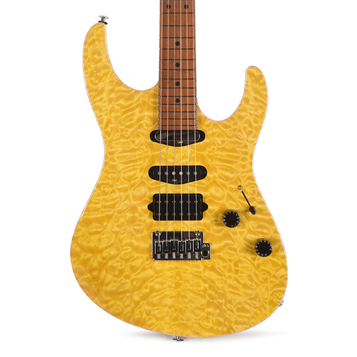 Suhr Custom Modern Trans Lemon Yellow w/ CME-Selected Quilt Maple Top - View 2 | MusicMarket