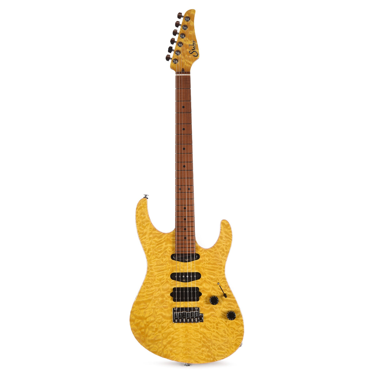Suhr Custom Modern Trans Lemon Yellow w/ CME-Selected Quilt Maple Top - View 5 | MusicMarket