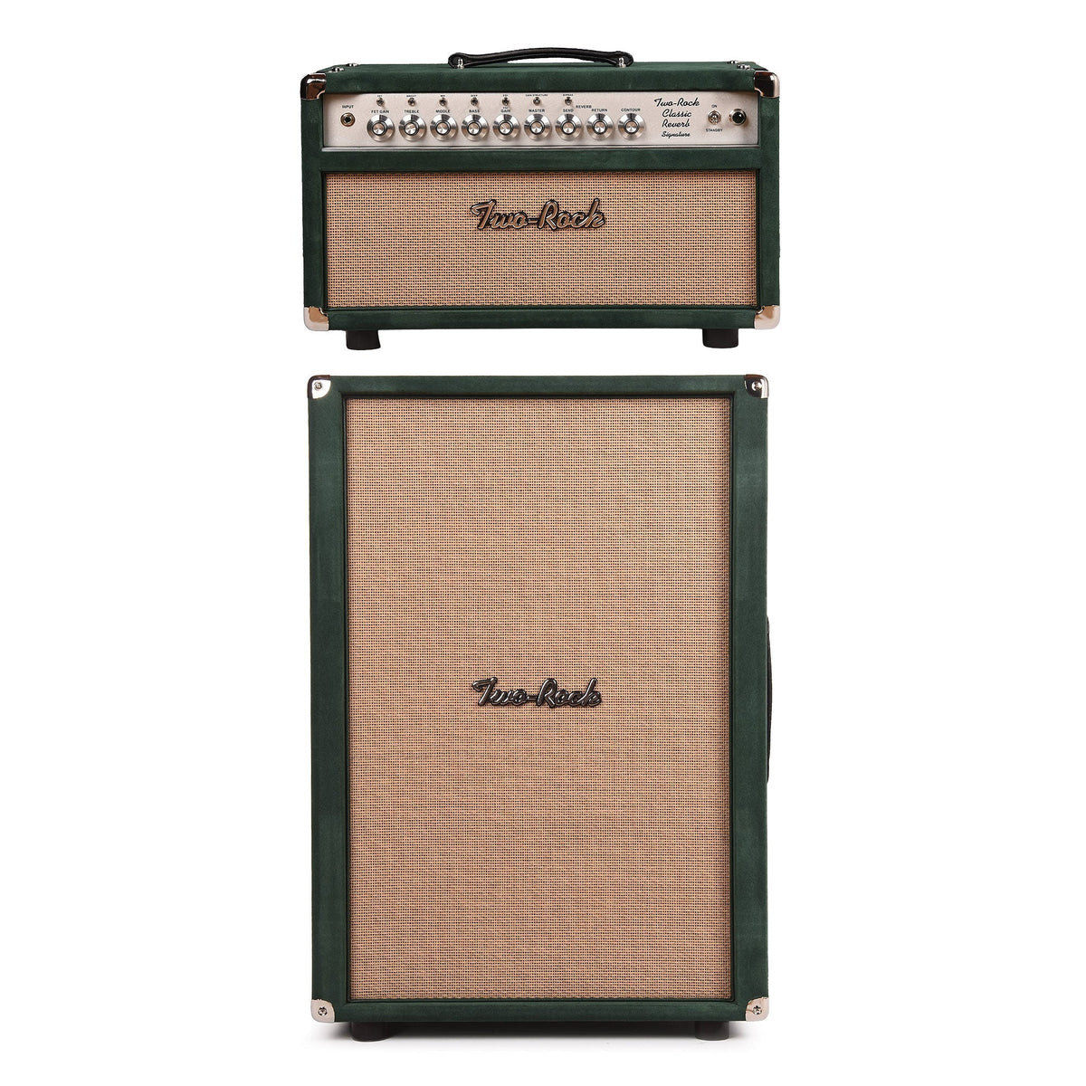 Two Rock Classic Reverb Signature 100w Head and 2x12 Vertical Cabinet Forest Green Suede w/ Cane Grill Cloth