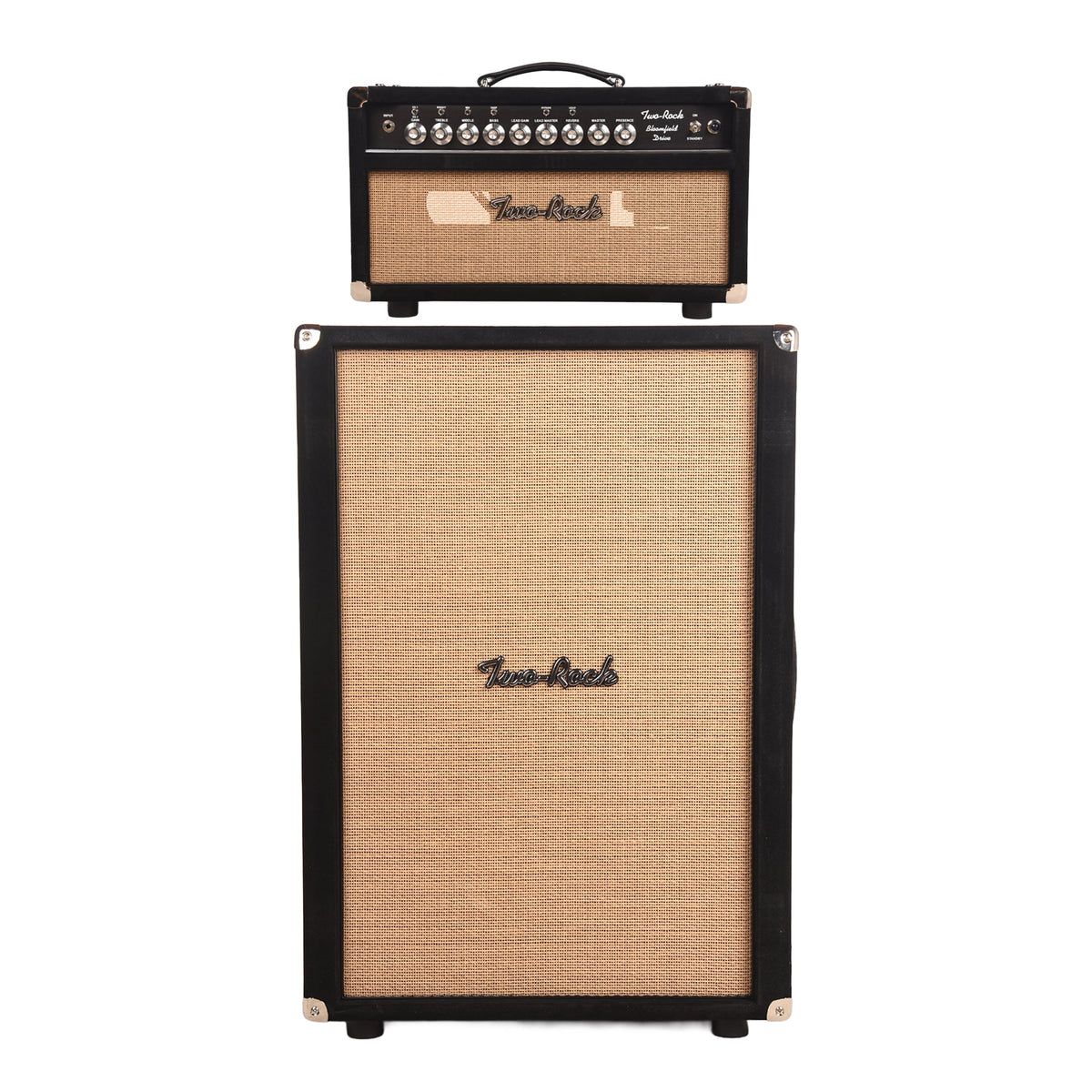 Two Rock Bloomfield Drive 100/50W Head 2x12 Vertical Cabinet Black Suede w/ Cane Grill Cloth Bundle - MusicMarket