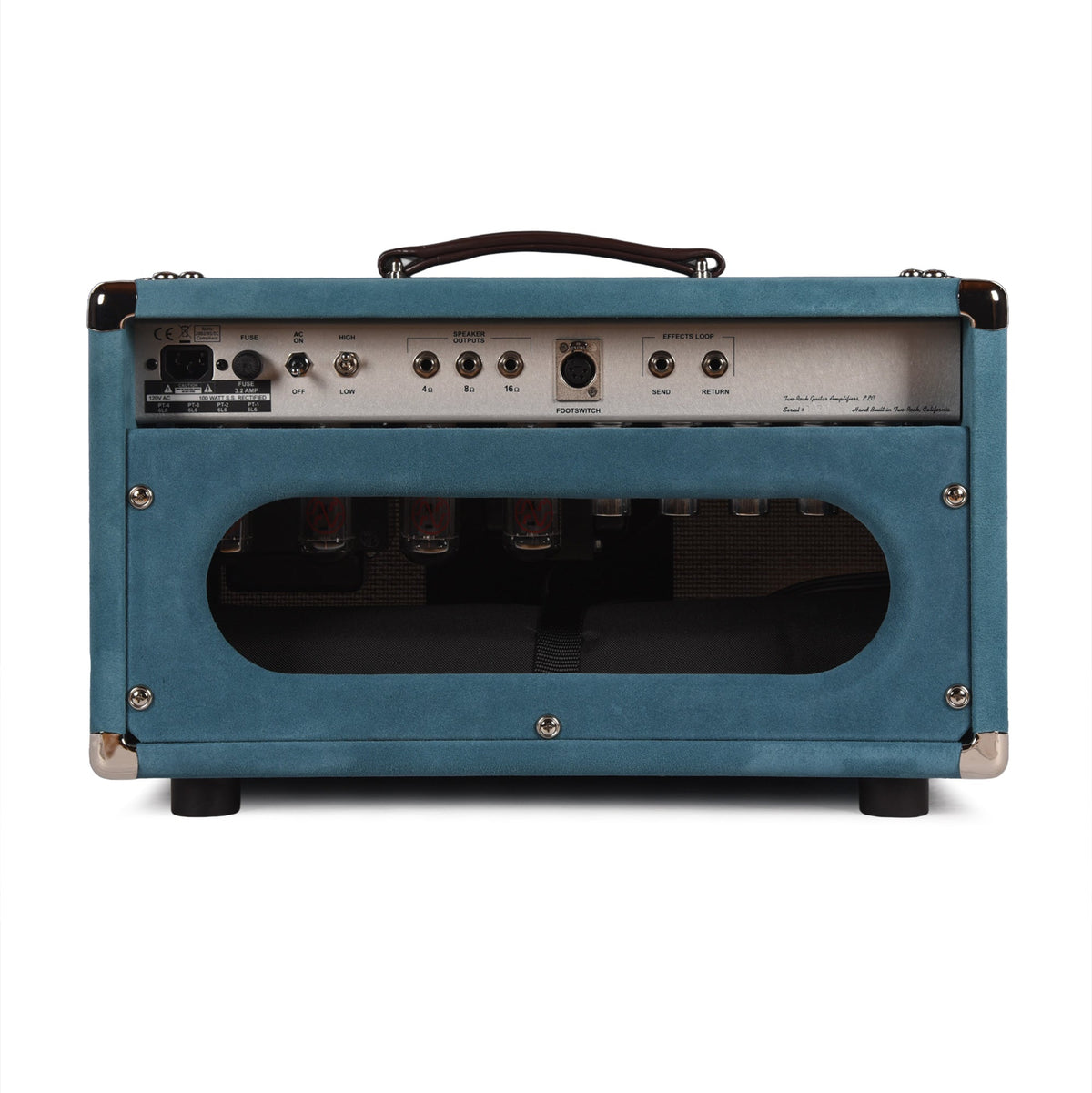 Two Rock Classic Reverb Signature Silver Anodized 100w Head Medium Blue Suede w/ Cane Grill & Silver Skirted Knobs