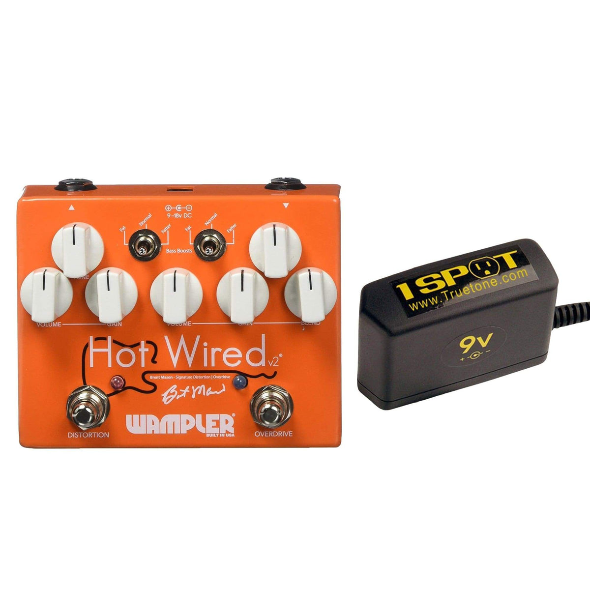 Wampler Brent Mason Hot Wired Overdrive v2 Bundle w/ Truetone 1 Spot Space Saving 9v Adapter - MusicMarket