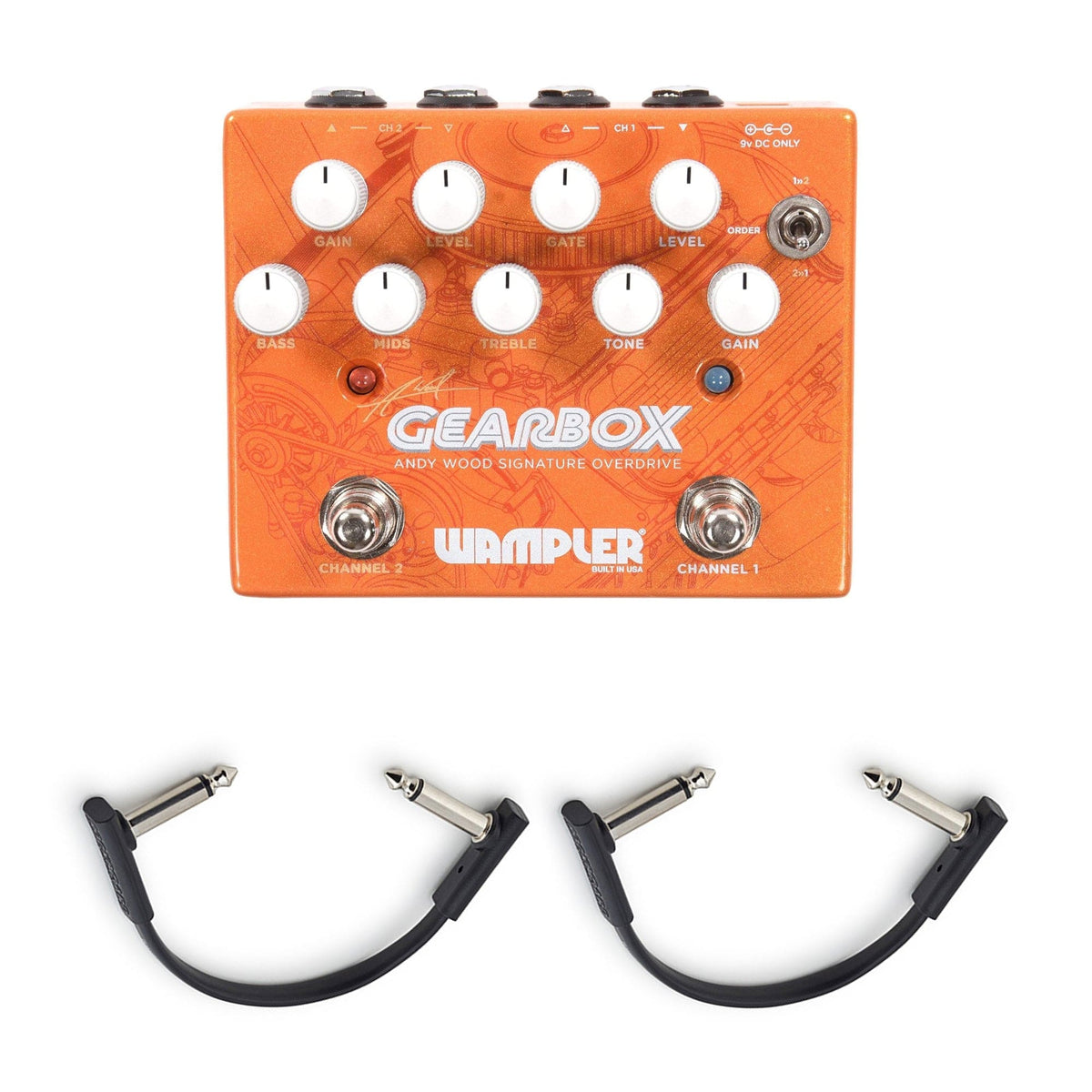 Wampler Gearbox Andy Wood Signature Overdrive Pedal w/(2) Rockboard Flat Patch Cables Bundle - MusicMarket