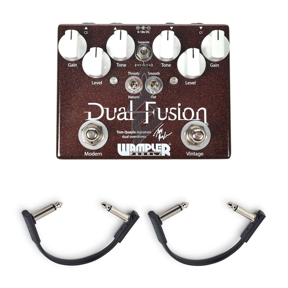 Wampler Tom Quayle Signature Dual Fusion Overdrive v2 w/(2) Rockboard Flat Patch Cables Bundle - MusicMarket