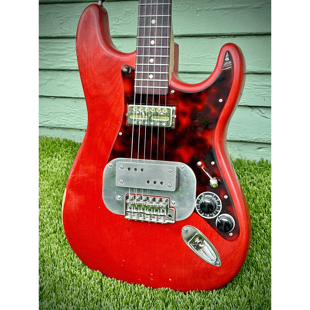 Waterslide S-Style Coodercaster Aged Dirty Watermelon Nitro w/ Mojo Lap Steel & Gold Foil Pickups - MusicMarket