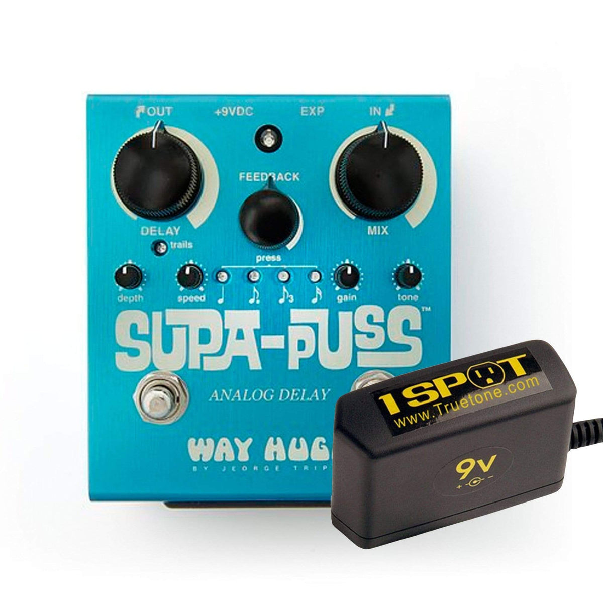 Way Huge WHE707 Supa-Puss Analog Delay w/Tap Tempo Bundle w/ Truetone 1 Spot Space Saving 9v Adapter - MusicMarket