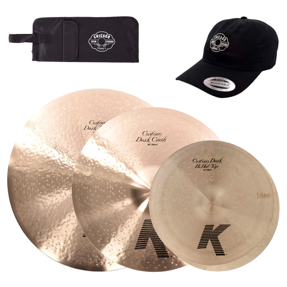 Zildjian 14/18/22" K Custom Dark Cymbal Set w/CDE Logo Hat & Stick Bag - MusicMarket