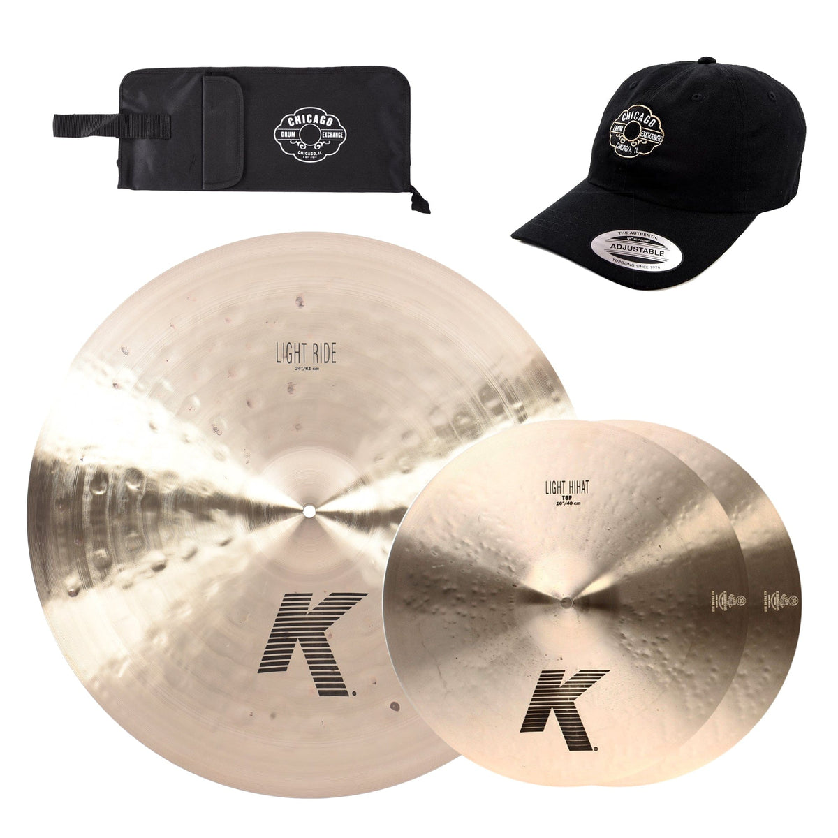 Zildjian 16/24" K Light Hi-Hat & Ride Cymbal Set w/CDE Logo Hat & Stick Bag - MusicMarket